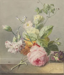 Kukkaasetelma, n. 1800-25 (wc ja kynä paperille)